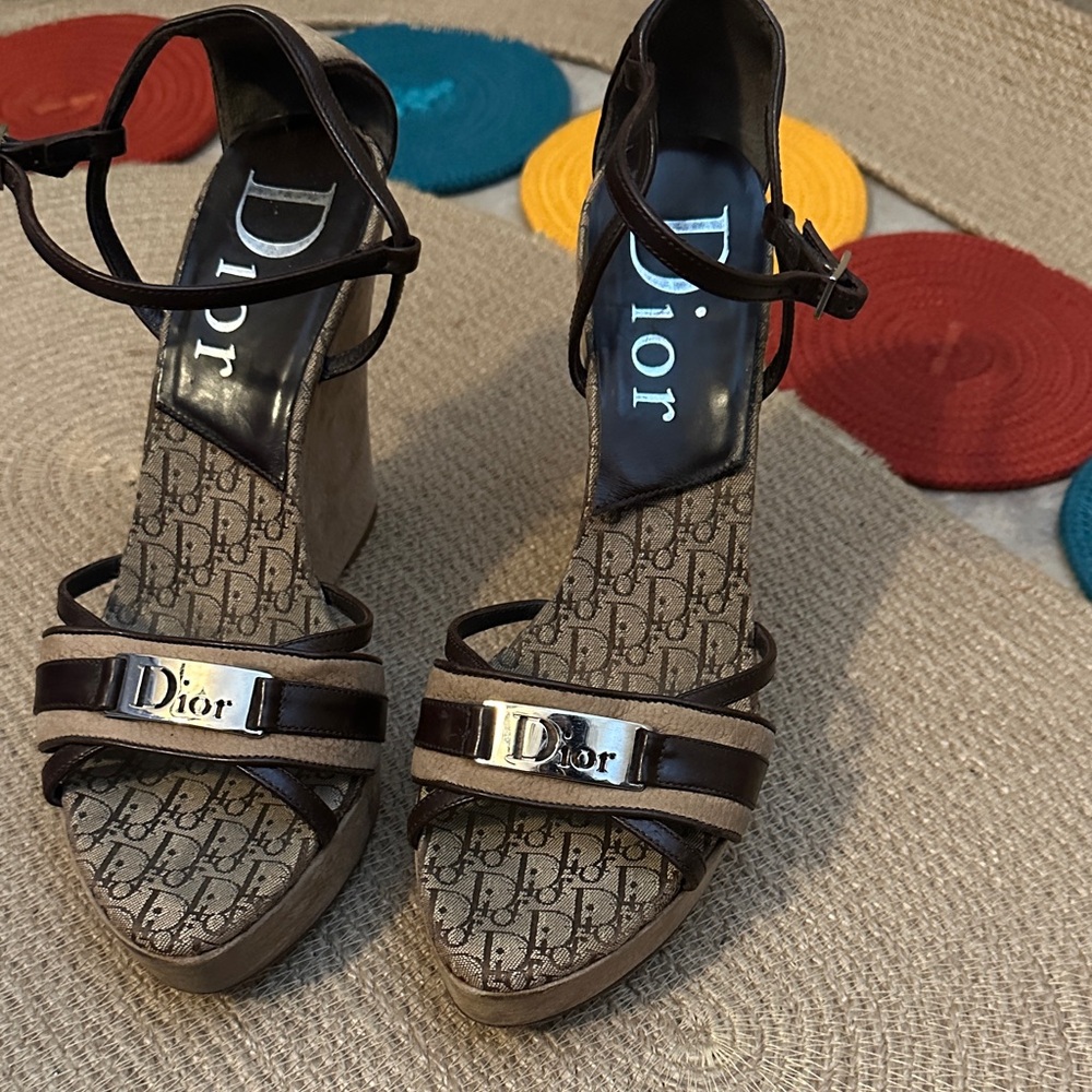 Dior Dark Brown Patterned Wedges